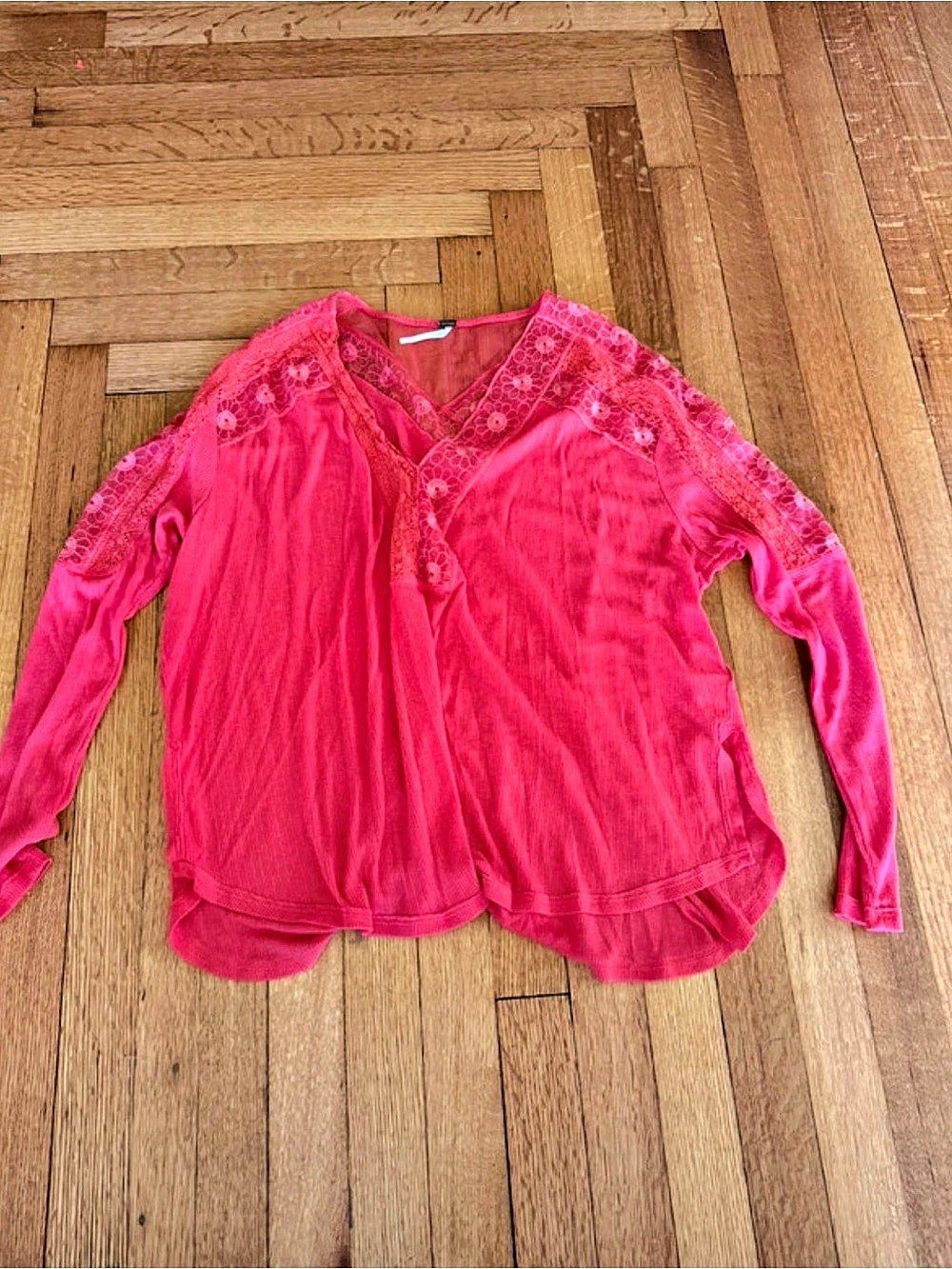 Free People Long Sleeve Lace Detail Top in red Size Small